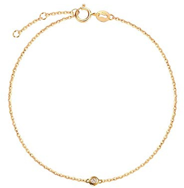 FANCIME Solide 18 Karat 750 Gelb/Weiß/Rose Gold Armband mit Echt Diamant 0.015ct Charm Bracelet Minimalistisch Geschenk Schmuck für Damen Mädchen, Verstellbar Armkette: 17 + 3 cm