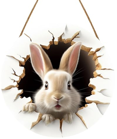 Ostern Kranz Türs-Child Haustür Frühling S-Child Dtürschilder Vintage Zuhause Herzlich Willkommen Sc-hild Holz Rund Türdeko zum Aufhängen Türhänger Deko für Ostern Deko (Hasen-2)