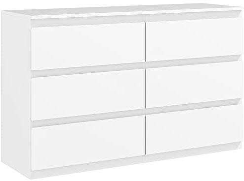 HOMCOM Byrå med 6 lådor byrå sovrum förrådsskåp modern stil med mjuk stängningsmekanism, för sovrum, vardagsrum, 120 x 39 x 75 cm, vit