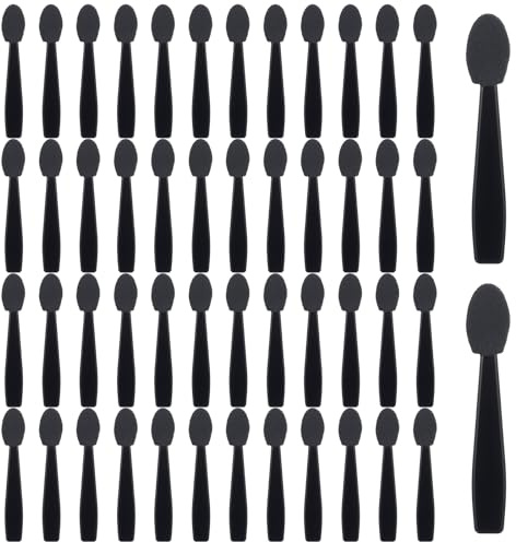 50 PCS Sponge Eyeshadow Applicators Disposable Black Eye Shadow Brushes Short Mini Dual Sided Portable Travel Sticks Multipurpose Eyes Makeup Brushes with Sponge Tip for Nails and Eyeshadow Makeup