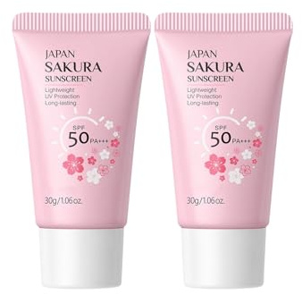 Crema solare idratante SPF 50-2 confezioni di crema solare viso e corpo JAPANESE SAKURA, idratante leggera, crema isolante idratante, non grassa, a rapido assorbimento, anti-alone