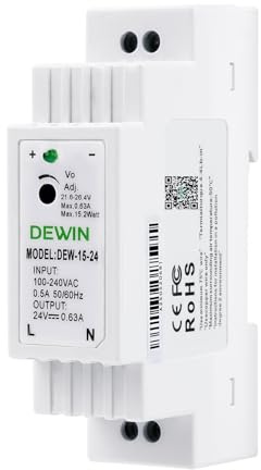 DEWIN Hutschiene Netzteil 24V, DEW-15-24 Industrielles DIN Schienen Netzteil Schaltnetzteil 24V 0,63A 15W