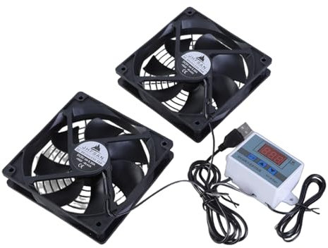 YHAILI Ventilador USB alimentado por USB de 120 mm, ventiladores de refrigeración silenciosos con control de termostato ajustable para armarios y cine en casa