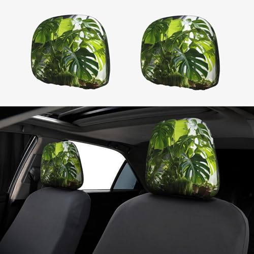 DUWAA Monstera Deliciosa Banana Palm Print 2 PCS Car Seat Headrest Cover, Universal Headrest Covers, Soft Car Head Rest Cover Protector