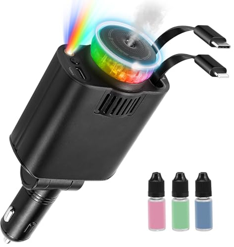 Feelhap Caricabatteria da Auto, 5 in 1 Accendisigari USB C Retrattile con Diffusore di Fragranza e Luce Stellata, Caricatore Auto USB C 66 W Accessorio Auto Rapido per iPhone 16 15 14 13 12, Android