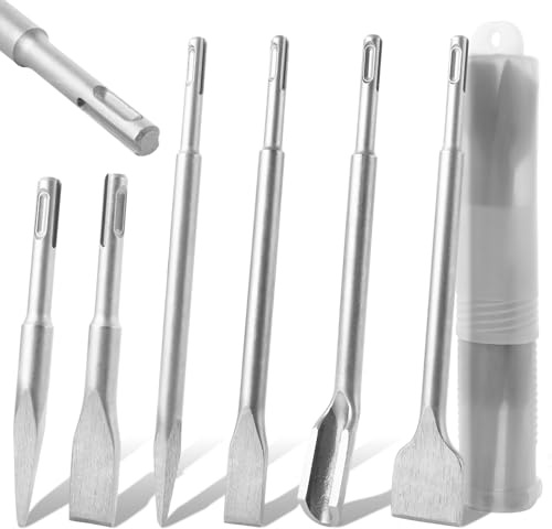 LDXDRU Meißel-Set SDS-plus, 6-teilig, Komplettset Flachmeißel, u-förmig，Breitmeißel & Spitzmeißel, Extrem robuste, langlebige Spitzen für Beton & Mauerwerk, Fliesen, Naturstein