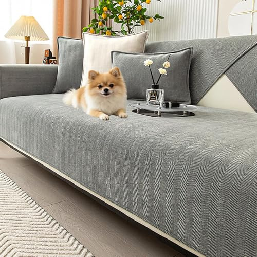 Hovoto Sofa Überzug, Sofaschoner rutschfest, Couch Überzug, Sofabezug L Form Ecksofa, Sofadecken für Sitzfläche, Sofa Überwurf für Sektionssofa, Sofa Überwurfdecke Waschbar, Grau, 90 * 210cm