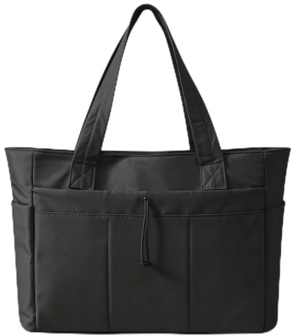 Tobriavor Bolso Mujer Tote bag, Acolchado Bandolera Grande con Compartimento para Portátil 15.6 y Portabotellas 40oz, cremallera Bolsa, para Shopper Playa Viaje, Trabajo, Playa, Ordenador (Negro)