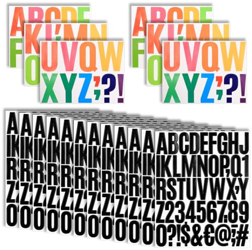 12 Fogli diLettere Adesive Nere e 2 Sets Adesivi Lettere Alfabeto e Simboli Adesivi Colorati, Lettere Autoadesive in Vinile per Fai Da Te, Scrapbooking, Biglietti di Auguri, Cassette Postali