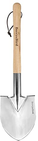 Berry&Bird Camping-Spaten 50,2cm, Spatenschaufel mit Hartholzgriff, Survival-Schaufel mit Holzstiel, Kleine Spitz-Spaten für Gärtner Camper & Bergsteiger, Grabspaten für Camping Wandern Angeln Notfall