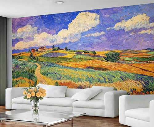 YXQAIED Village Tapete, Natur-Tapete, Wandbild, Ölgemälde, Tapeten für Schlafzimmer, Wohnzimmer, nicht selbstklebende Heimdekoration, 3D-Wandbilder