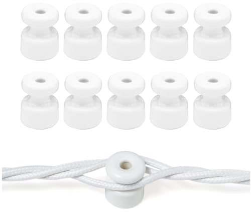 YUVKIN 10 unidades de aisladores de cerámica, ideales para cables trenzados y de tela, aislador vintage de porcelana (Ø18 mm) (blanco)