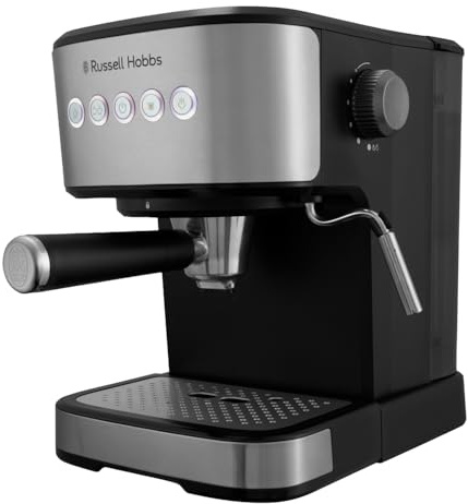 Russell Hobbs Espresso Machine, Capsule & Ground Coffee, 15 & 20 Bar | Single & Double Serve Functionality, 1.5L Removable Tank,Stainless Steel, Steam Wand for Frothing