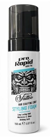 Pro Rapid Men Tattoo Series - Schiuma modellante per capelli, 150 ml, schiuma per ricci con tenuta a lungo, umidità e lucentezza, definisce onde e ricci senza incollaggio