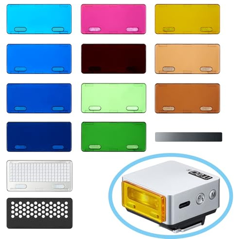 Godox MA01 Color Filters for iT20 iT22 iM20 iM22 iFlash, On-Camera Flash Magnetic Attachment Kit with Honeycomb Grid, Soft Diffuser, 12 Color Gels Filters (CTO/CTB)