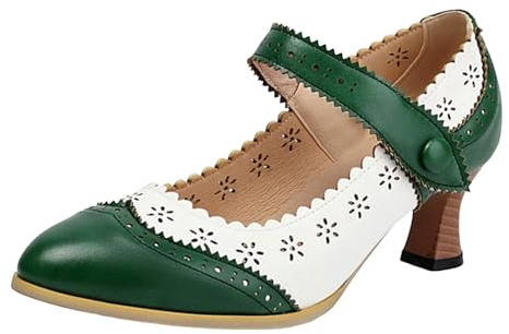 Zapatos de tacón Medio británico, Punta Afilada, Tira, diseño Tallado Hueco y Punta Tallada, Mujer, sofisticados para Diario y Eventos.