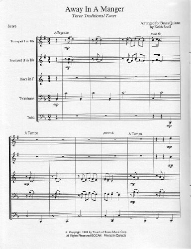 Away In A Manger. Three Traditional Carols for Brass Quintet / Drei Traditionelle Weihnachtslieder für Blechbläserquintett (Partitur und Stimmen)