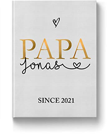 Rundfux® Papa Tagebuch | Album – Personalisiertes Geschenk mit Namen der Kinder und Geburtsdatum in Gold & Schwarz | A4 Buch zum Eintragen