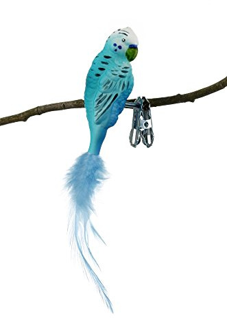 Birds of Glass® Glas-Vogel, Wellensittich hellblau/türkis mit Naturfeder, Glasschmuck Made in Germany, eigene Herstellung, deko Vogel mit Clip, echter Lauschaer Christbaumschmuck, für Innenbereich