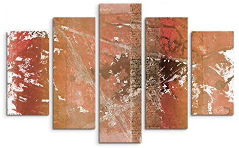 Paul Sinus Art 5 teiliges Wandbild auf Leinwand (Gesamt: H: 100cm B: 160cm) Keilrahmenbild Canvas Fotodruck Leinwandbild Leinwanddruck Kunstdruck Wandbild braun grau beige Textur
