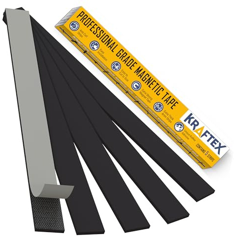 Kraftex Magnetic Tape [5pk, 1ft x 160mil] Magnet Strips with Adhesive Backing. Heavy Duty and Strong Magnet Tape for Crafts, Mounting Tools and DIY. Magnetic Strips with Super Sticky Back