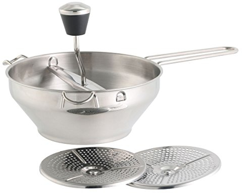 axentia Passiermühle Molinillo de Acero Inoxidable con 3 Insertos de colador Fino, Plata, 9 x 32 x 22 cm