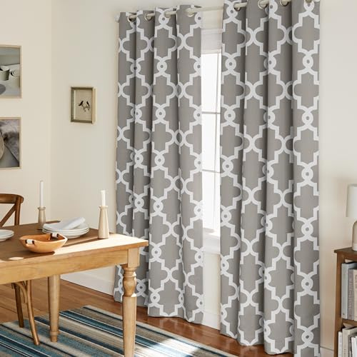 Exclusive Home Curtains Ironwork Woven Blackout Grommet Top Panel Pair, Silver, 52x84, 2 Piece