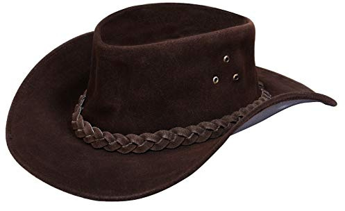 Infinity Leather Sombrero Australiano de Estilo Unisex Vaquero Outback Marrón Cuero de Ante Bush XL