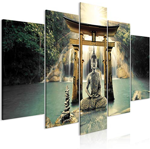 decomonkey Bilder Buddha 200x100 cm 5 Teilig Wandbild Groß Leinwandbild XXL Deko Wohnzimmer Schlafzimmer Wanddeko Pictures For Wall Poster Wall Painting Zen Orient