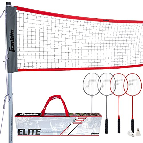 Franklin Sports Badminton-Netz-Sets – Outdoor-Hinterhof + Strand-Badminton-Netz + Ausrüstungsset – (4) Schläger + (2) Vögel + tragbares Netz enthalten – Set für Erwachsene und Kinder