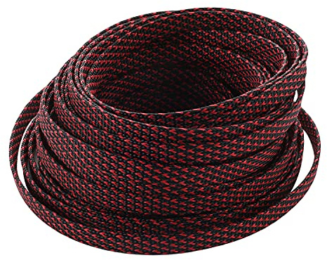 Othmro Adjustable Cable Sleeve-1 PC 10mmx10m Black and Red PET Cable Management with Flame Retardancy Cable Protector Management Sleeve Cable Wrap for Insulation Protection and Heat Dissipation