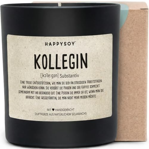 Kollegin Definition - Duftkerze mit Spruch als Geschenk für Kollegin, Abschied oder Dankeschön, liebevolle Aufmerksamkeit fürs Büro, Kerze im Glas mit blumigem Duft