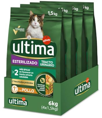 Ultima Esterilizado Tracto Urinario Pollo, Comida seca para gatos, Pack de 4 x 1,5kg, Total 6kg