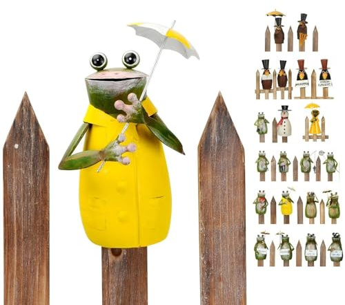NETPROSHOP Zaunhocker Zaunfigur Rabe oder Frosch aus Metall, H: 15-25cm, Auswahl:Frosch gelb Schirm