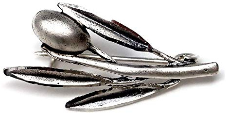 Alfiler plata Ley 925m rama olivo 31mm. hojas aceituna detalles tallados