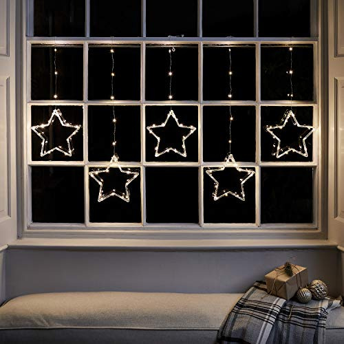 Lights4fun 3x 100er Micro LED Sternenvorhänge warmweiß 2m Weihnachtsbeleuchtung mit Timer