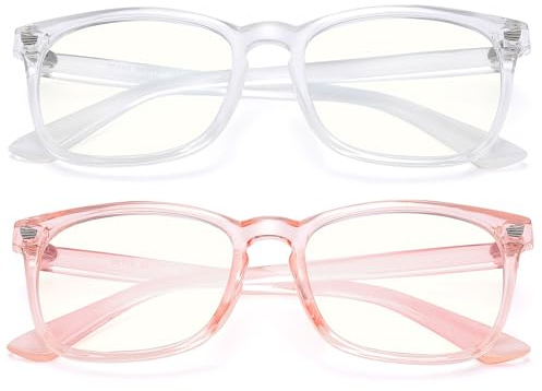 AZorb 2Pack Blue Light Blocking Glasses for Kids TR90 Unbreakable Computer Screen Glasses for Boys & Girls-2 Pack(Transparent pink+Transparent)