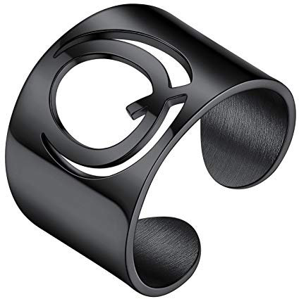 PROSTEEL Schwarz Großbuchstabe Q Band Ring für Damen Herren Verstellbarer Initiale Offener Ring personalisiert Ehering Trauring Partnerring Modeschmuck Accessoire