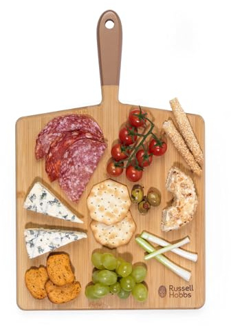 Russell Hobbs RH01692GEU7 Opulence 40 cm Chopping Board - Bamboo Serving Board with Gold Handle, Strong and Durable Pizza Board, Charcuterie Board for Platters, Meats, Fruit, Cheese, and Crackers