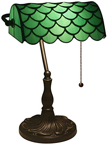 AIBOTY Tiffany Style Bankers Lampen Grün, Handgefertigte Grüne Glasschatten, Augenschutzlampe Für Tisch Oder Schreibtisch Schlafzimmer Nachttisch, Reißverschlussschalter, Legierungsbasis