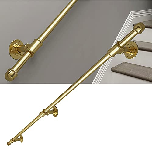 Main courante dorée pour escalier,1,5 m 2 m 2,5 m 3 m Kit complet de garde-corps d'escalier | Main courante d'escalier fixée au mur de barre de support, conception de conduite d'eau de fer en métal