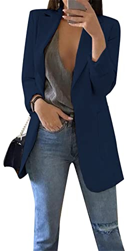 Yming Damen Elegante Strickjacke Vorne Offen Lose Blazer Langarm Jacke Büro Arbeit Blazer Navy Blau M
