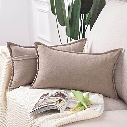 Madizz 2er Set kurzen Chenille Zierkissenbezüge weicher dekorativer Kissenbezug für Sofa, Schlafzimmer Kissenhülle Helltaupe 40x80 cm Rechteckig
