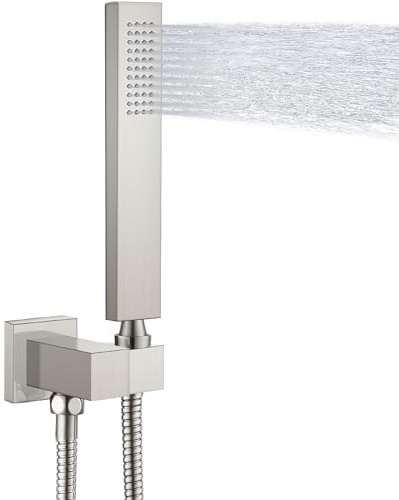 Midanya Badezimmer-Dusche, Handbrause, gebürstetes Nickel, quadratisch, SUS304 Edelstahl, Hochdruck-Wandhalterung mit Wandanschluss, Duschhalter und 152,4 cm flexiblem Brauseschlauch, Handbrause-Set