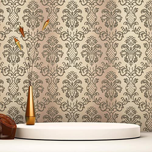 Tapet Barock Samuel M1-No.2416 | fibertapet gräddvit svart ornament klassisk barcocktail non-woven