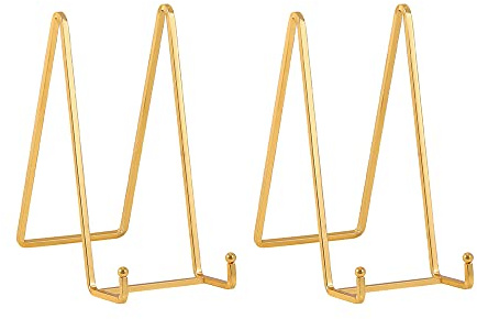 Chevalet Support Presentoir Porte Assiette - Or Metal Support Assiette Decorative - Support Cadre Photo de Table - Présentoir de Fer pour Plaque | Livre Cuisine | Carte Postale | CD | Art - 20,5 cm