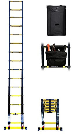 Echelle télescopique 4m40 Woerther Grafitek avec Barre stabilisatrice - Plus Housse et Sac Porte Outils - Garantie 5 Ans