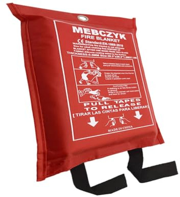 Mebczyk Feuerlöschdecke für die Küche mit Silikonbeschichtung. Feuerfeste Decke, Feuerdecke für Zuhause, für Küche, Camping, Büro, Grillen, Schweißen und Depot. Feuerhemmendes Auto (99 x 99 cm, 1