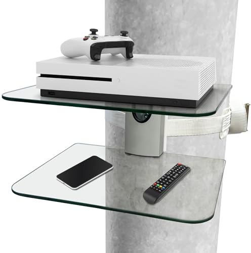 CondoMounts CLMDLSW1002 Pillar & Wall Floating Shelves for Soundbars, Gaming Consoles | No Drill Pillar & Wall Shelf | Holds 40lbs | Fits pillars 8-in to 48-in Post | Fits No stud Walls | Clear Glass