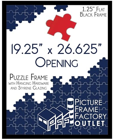PFFO 19.25x26.625 Puzzle Frame, 1.25 Minimalist Matte Black Style, Clear Plexiglass, Strong Backing, Wall Hanging Hardware Included – Display for Puzzles, Art, Posters, or Pictures